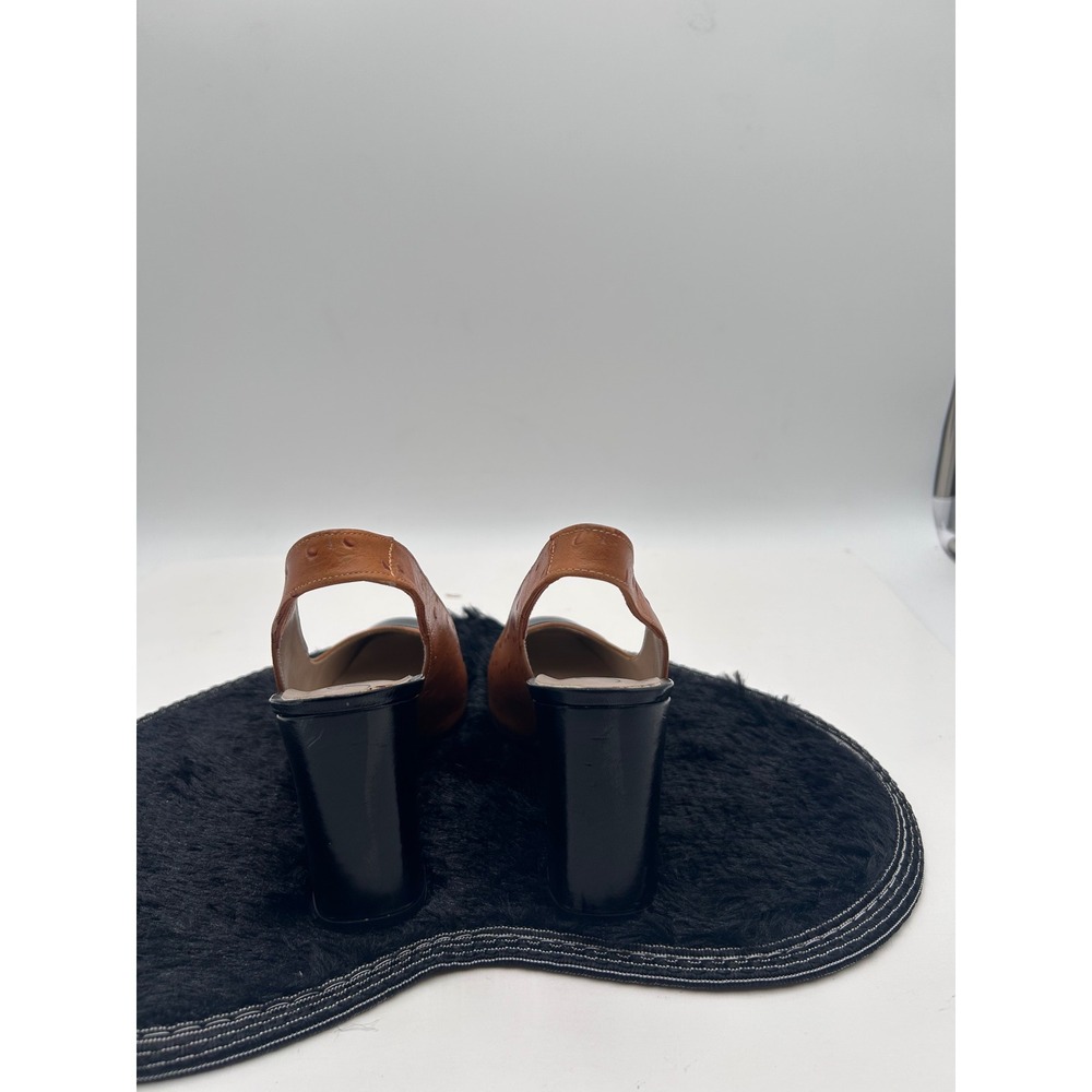 Renetti Amy Slingback Heels Ostrich Embossed Leather Black Toe Block Heel 6.5M - Picture 12 of 13